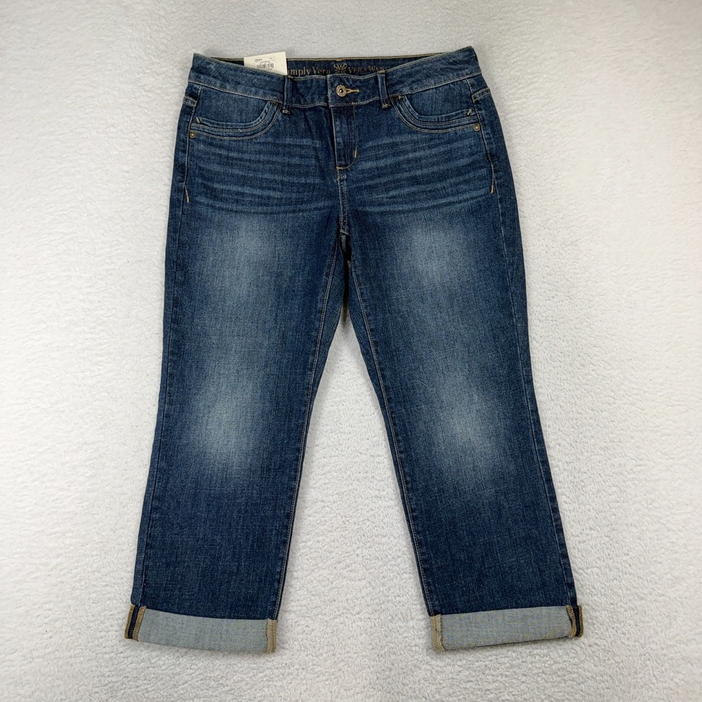Simply Vera-Vera Wang Jeans Roll Cuff Capri Women's Blue Denim 12 (33x22) NWT VT